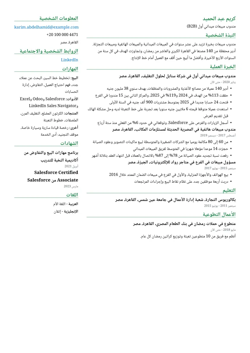 نموذج سيرة ذاتية لـ مندوب مبيعات بتصميم عمودان