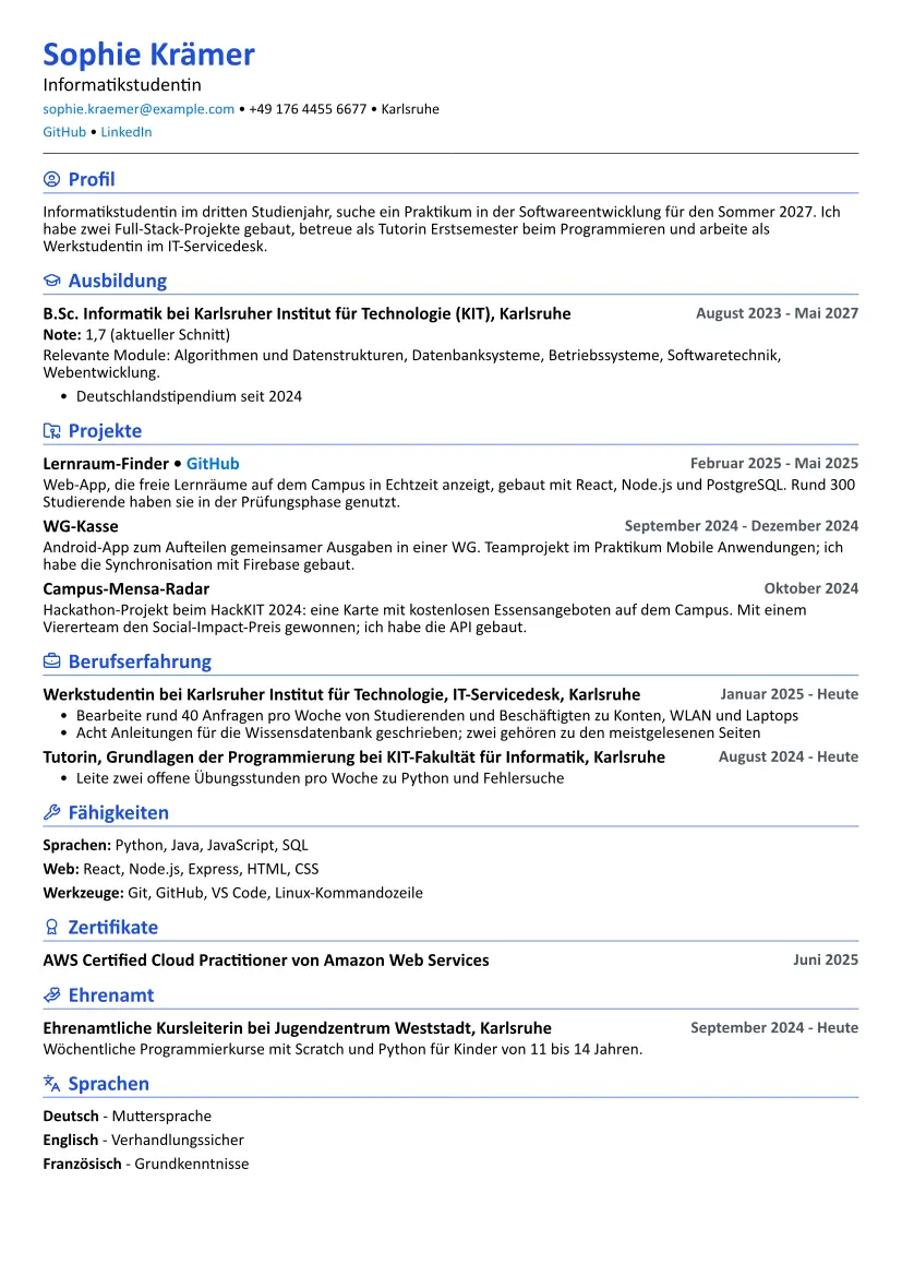 Beispiel-Lebenslauf Student im Layout Kompakt