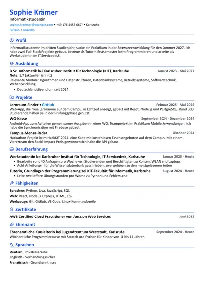 Beispiel-Lebenslauf Student im Layout Kompakt