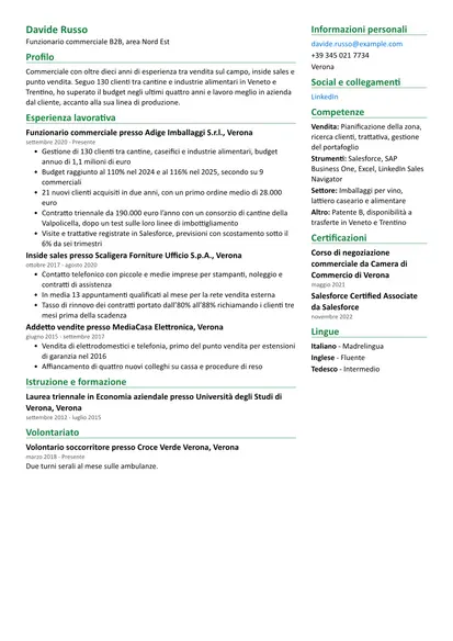 Curriculum di esempio per Commerciale con layout Due colonne