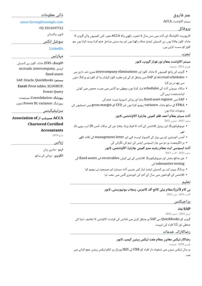 دو کالم لے آؤٹ میں اکاؤنٹنٹ کا نمونہ ریزیومے