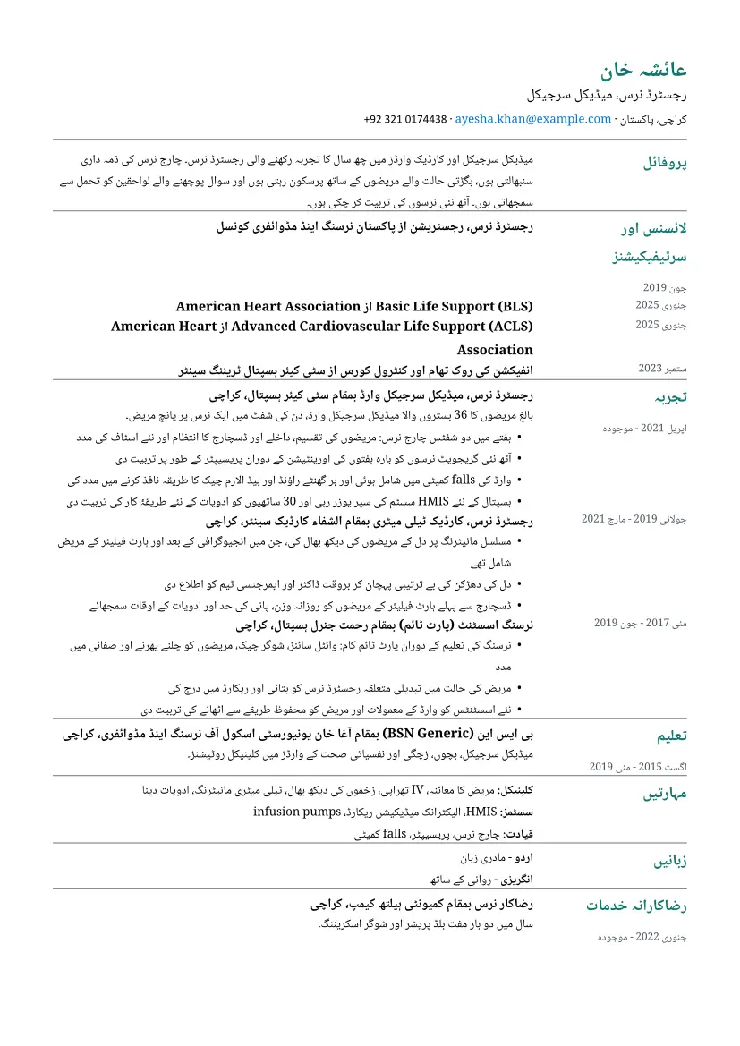 سادہ لے آؤٹ میں رجسٹرڈ نرس کا نمونہ ریزیومے
